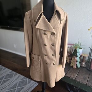 Vintage Tan Double-Breasted Pea Coat